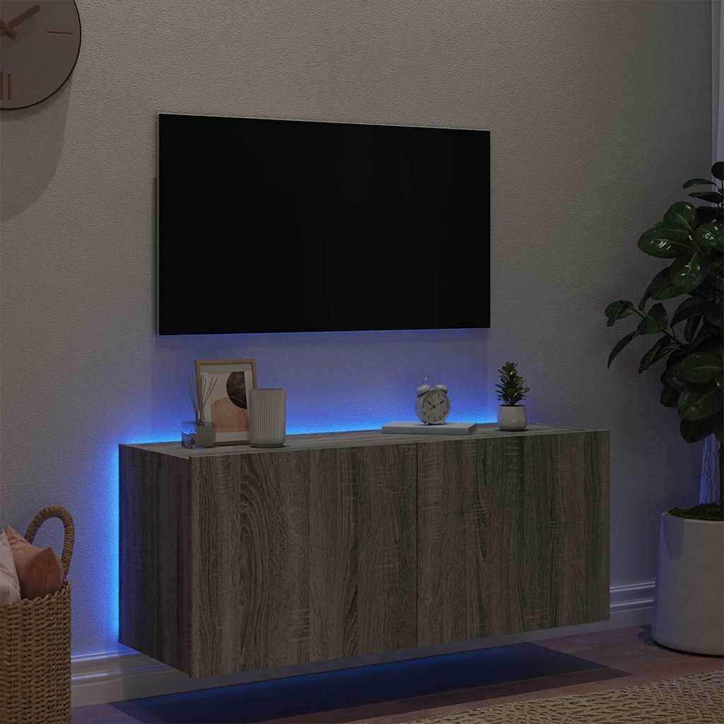 Έπιπλο Τοίχου Τηλεόρασης με LED Γκρι Sonoma 100x35x41 εκ. - Pakobazaar