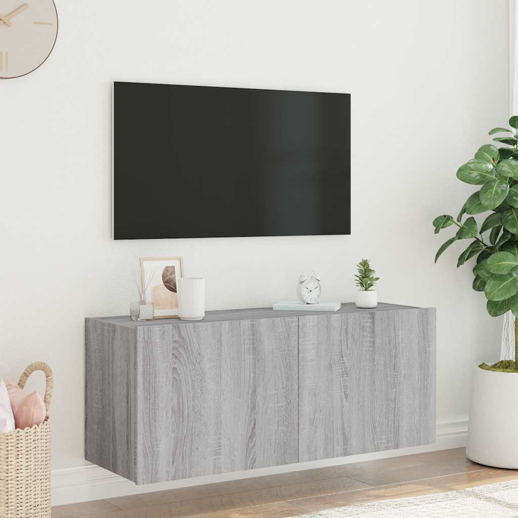 Έπιπλο Τοίχου Τηλεόρασης με LED Γκρι Sonoma 100x35x41 εκ. - Pakobazaar