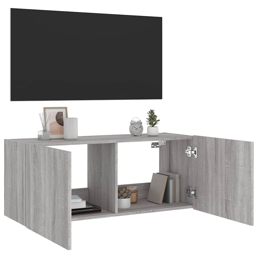 Έπιπλο Τοίχου Τηλεόρασης με LED Γκρι Sonoma 100x35x41 εκ. - Pakobazaar