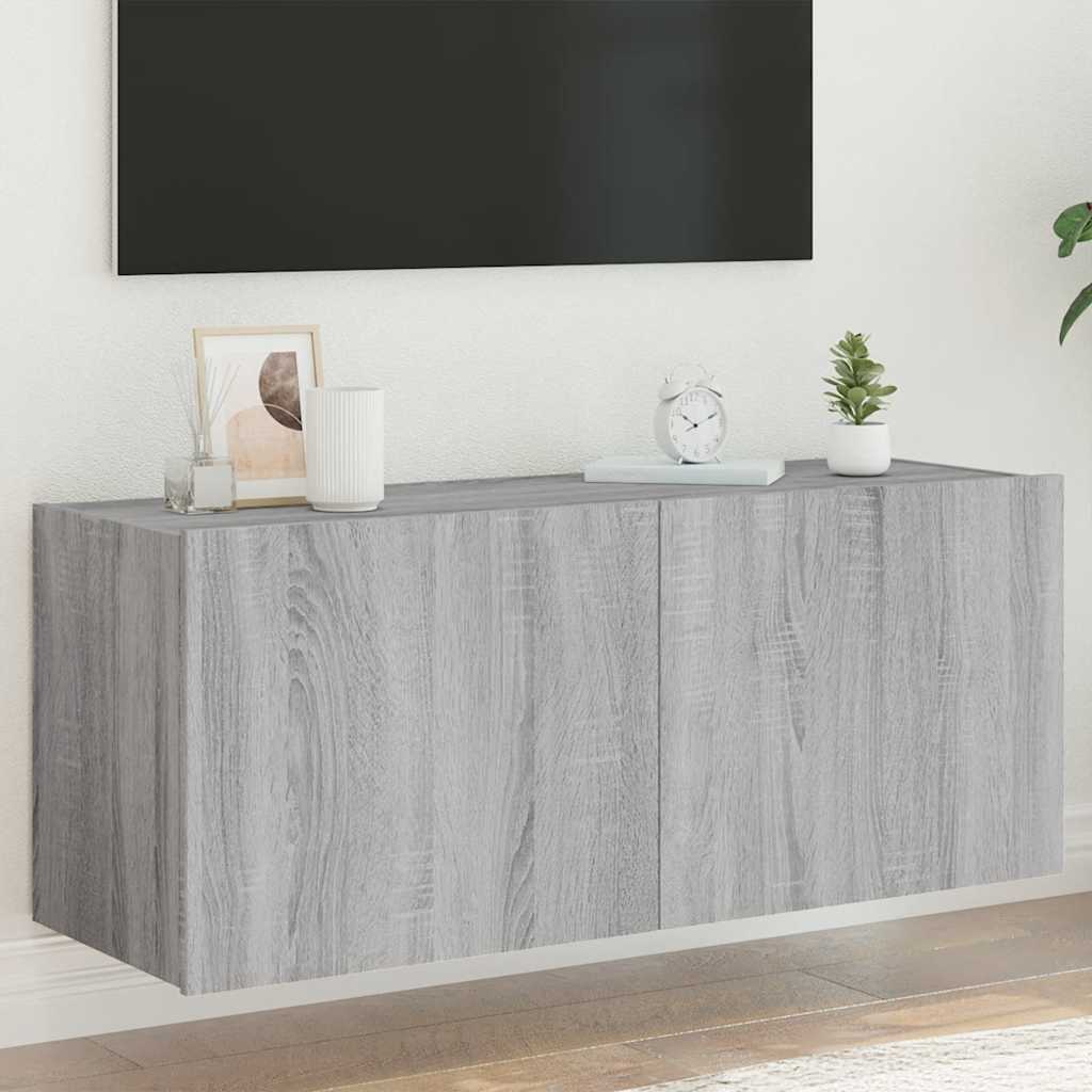 Έπιπλο Τοίχου Τηλεόρασης με LED Γκρι Sonoma 100x35x41 εκ. - Pakobazaar