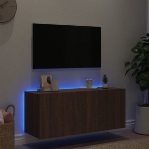 Έπιπλο Τοίχου Τηλεόρασης με LED Καφέ Δρυς 100x35x41 εκ.