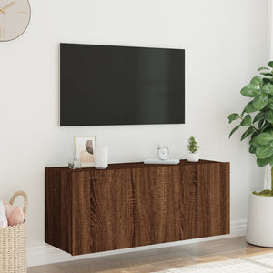 Έπιπλο Τοίχου Τηλεόρασης με LED Καφέ Δρυς 100x35x41 εκ.