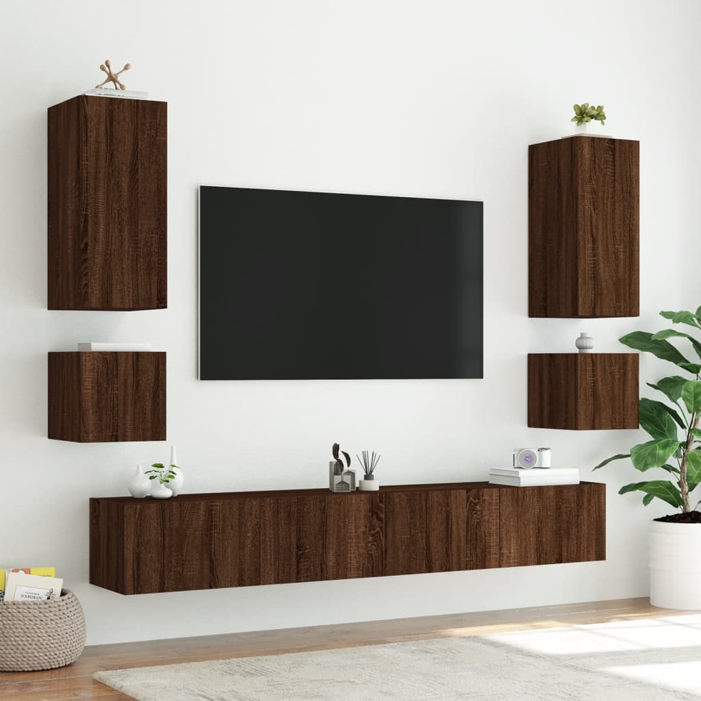 Έπιπλο Τοίχου Τηλεόρασης με LED Καφέ Δρυς 100x35x41 εκ.