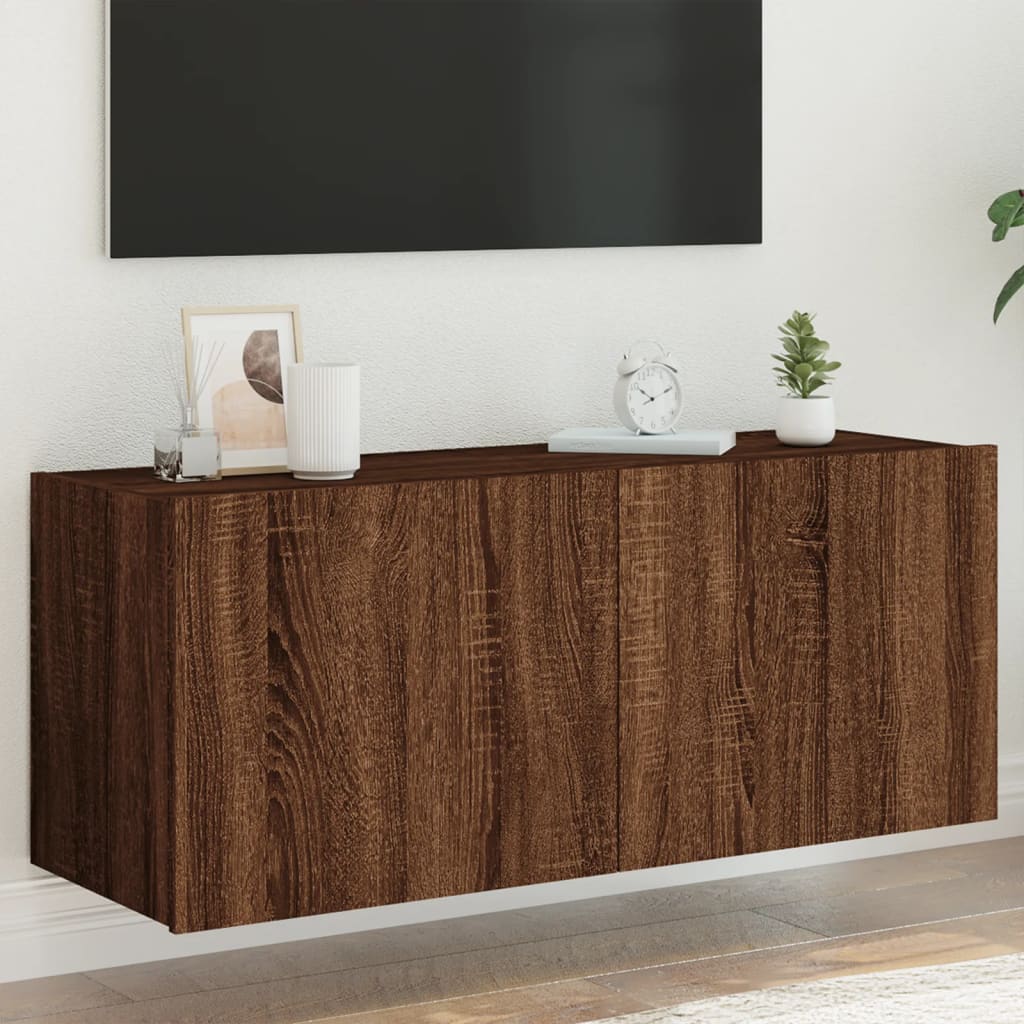 Έπιπλο Τοίχου Τηλεόρασης με LED Καφέ Δρυς 100x35x41 εκ.