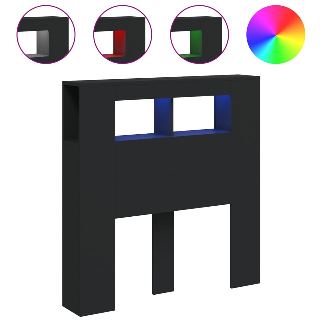 Κεφαλάρι Κρεβατιού με LED Μαύρο 100x18,5x103,5 εκ Επεξεργ. Ξύλο - Pakobazaar