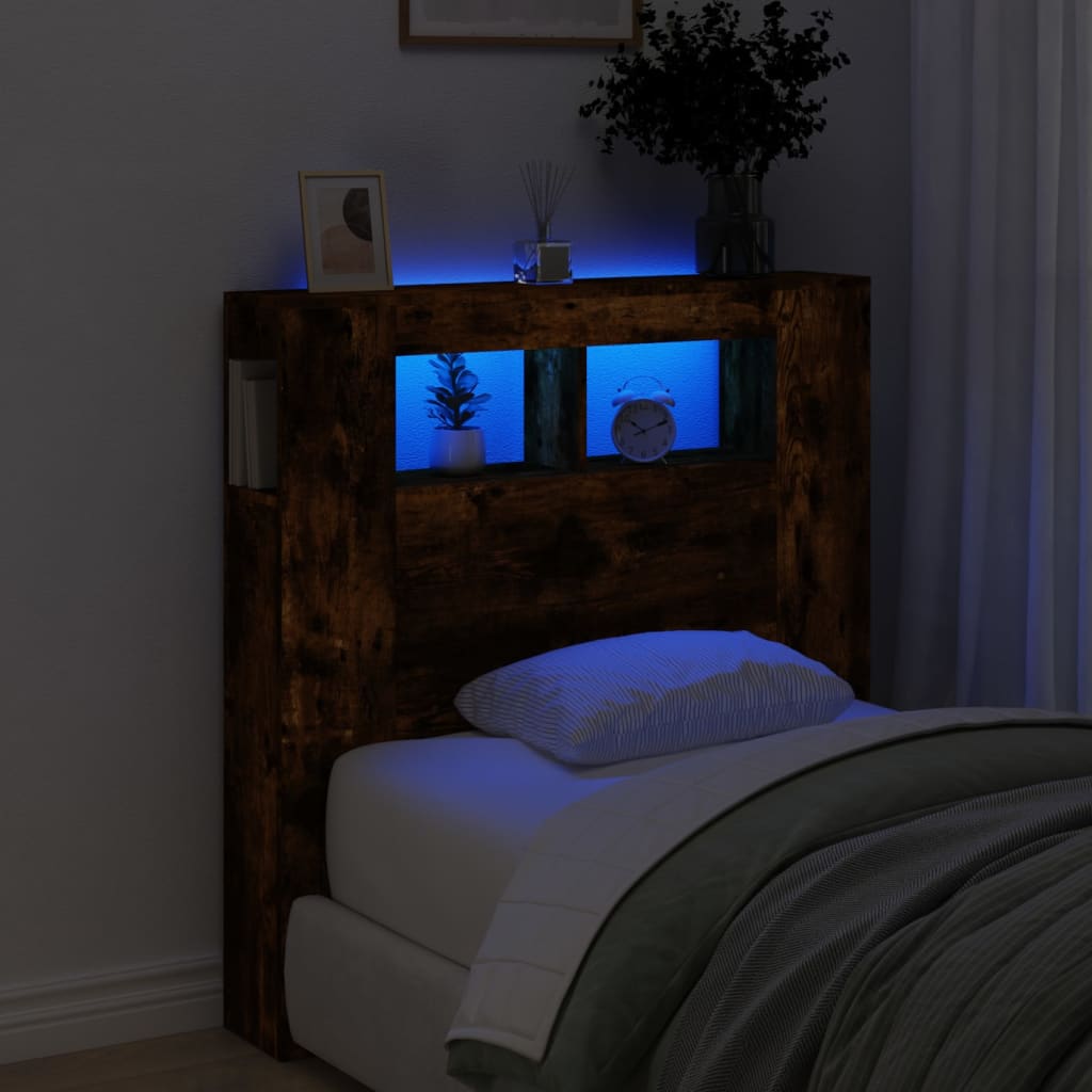 Κεφαλάρι Κρεβατιού με LED Καπνιστή Δρυς 100x18,5x103,5 εκ - Pakobazaar
