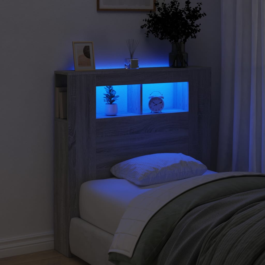 Κεφαλάρι Κρεβατιού με LED Γκρι Sonoma 100x18,5x103,5 εκ - Pakobazaar