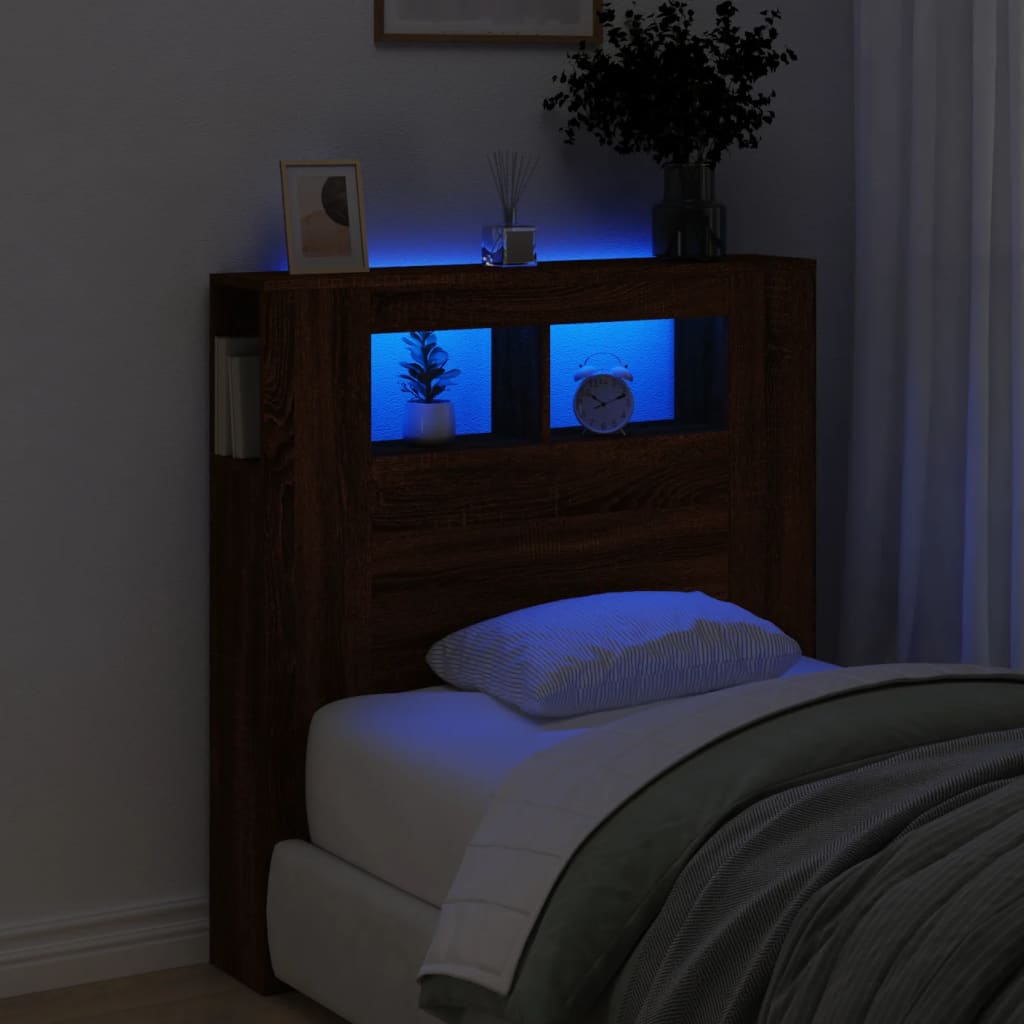 Κεφαλάρι Κρεβατιού με LED Καφέ Δρυς 100x18,5x103,5 εκ - Pakobazaar