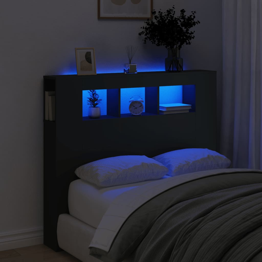 Κεφαλάρι Κρεβατιού με LED Μαύρο 120x18,5x103,5 εκ Επεξεργ. Ξύλο