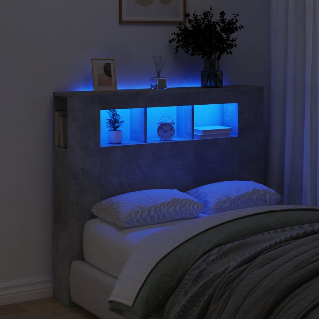 Κεφαλάρι Κρεβατιού με LED Γκρι Σκυροδέματος 120x18,5x103,5 εκ - Pakobazaar