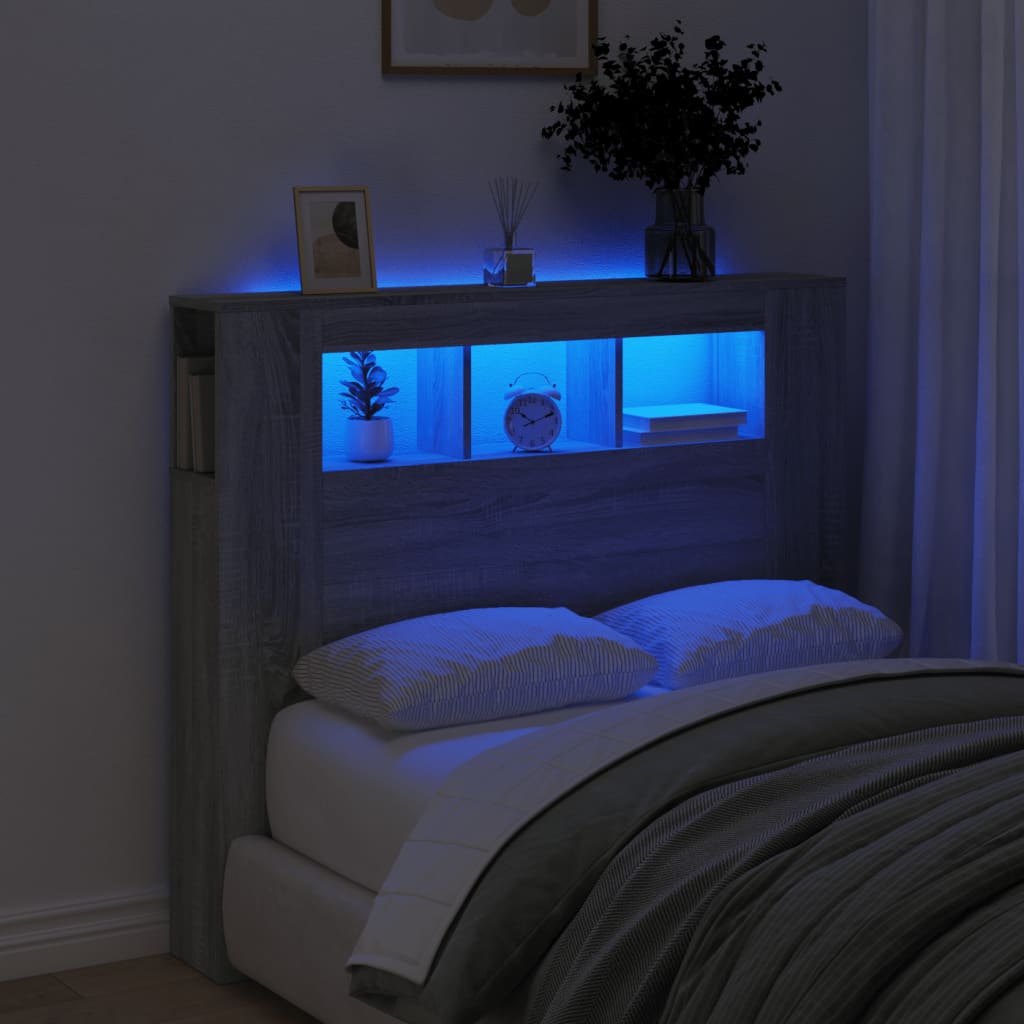Κεφαλάρι Κρεβατιού με LED Γκρι Sonoma 120x18,5x103,5 εκ - Pakobazaar