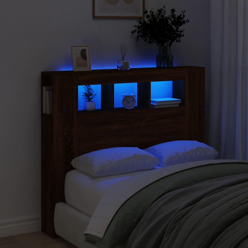Κεφαλάρι Κρεβατιού με LED Καφέ Δρυς 120x18,5x103,5 εκ - Pakobazaar