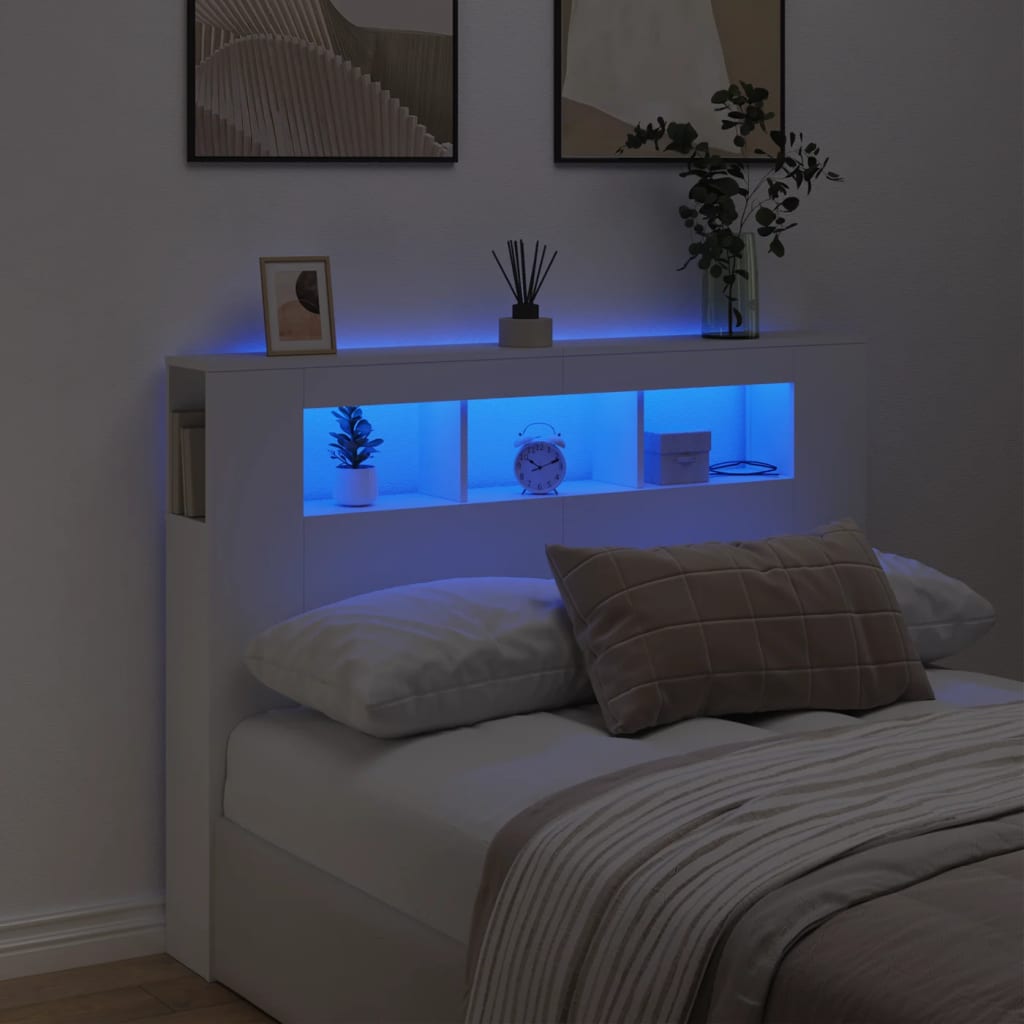 Κεφαλάρι Κρεβατιού με LED Λευκό 140x18,5x103,5 εκ Επεξεργ. Ξύλο - Pakobazaar