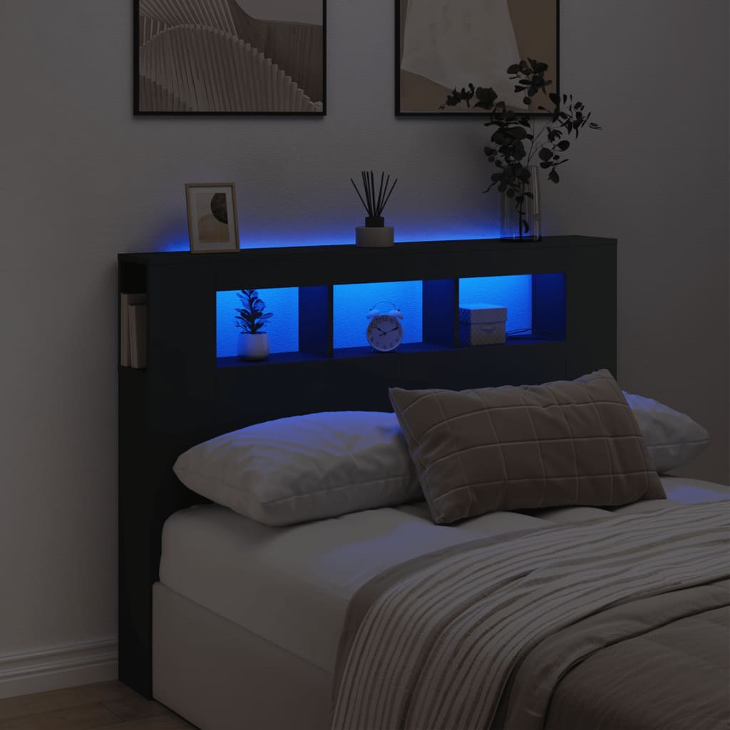 Κεφαλάρι Κρεβατιού με LED Μαύρο 140x18,5x103,5 εκ Επεξεργ. Ξύλο - Pakobazaar
