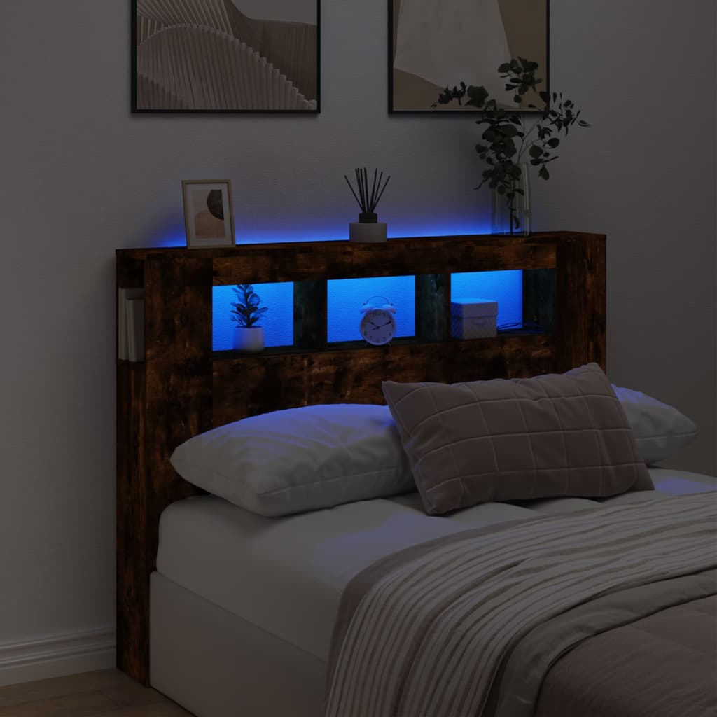Κεφαλάρι Κρεβατιού με LED Καπνιστή Δρυς 140x18,5x103,5 εκ - Pakobazaar