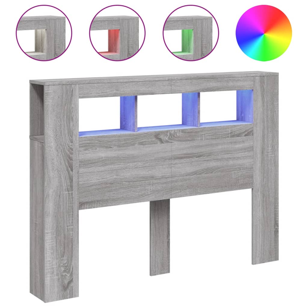 Κεφαλάρι Κρεβατιού με LED Γκρι Sonoma 140x18,5x103,5 εκ - Pakobazaar