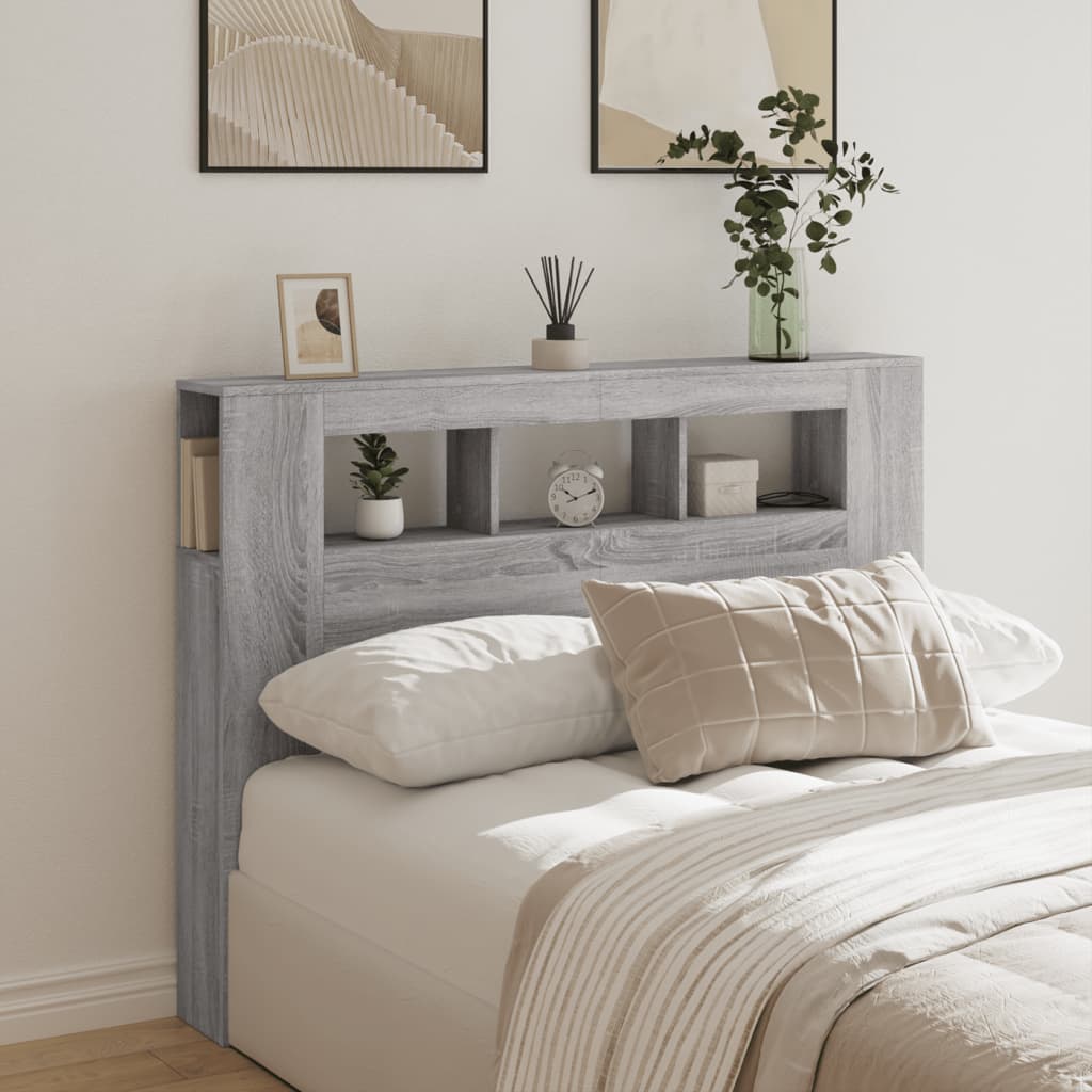 Κεφαλάρι Κρεβατιού με LED Γκρι Sonoma 140x18,5x103,5 εκ - Pakobazaar