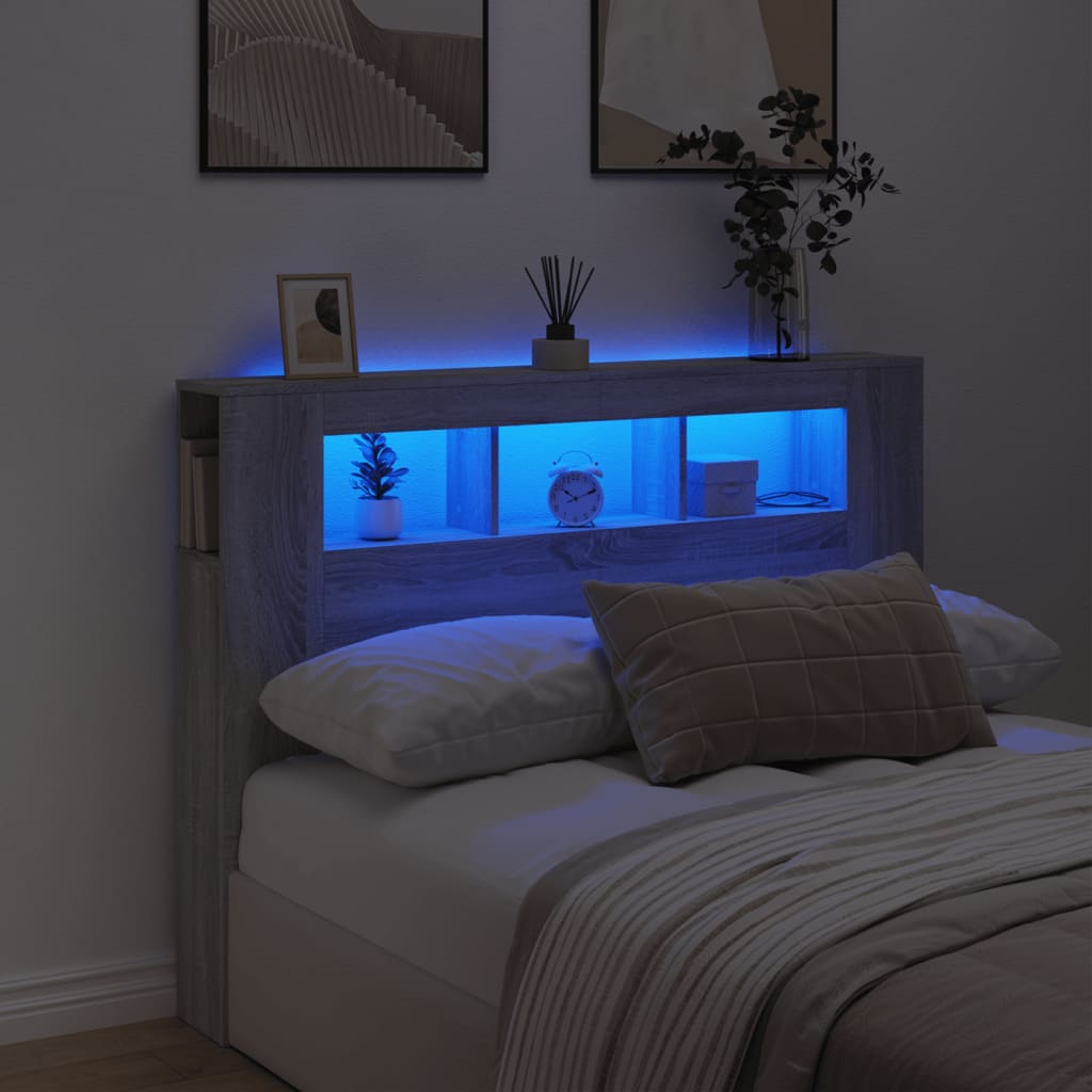 Κεφαλάρι Κρεβατιού με LED Γκρι Sonoma 140x18,5x103,5 εκ - Pakobazaar