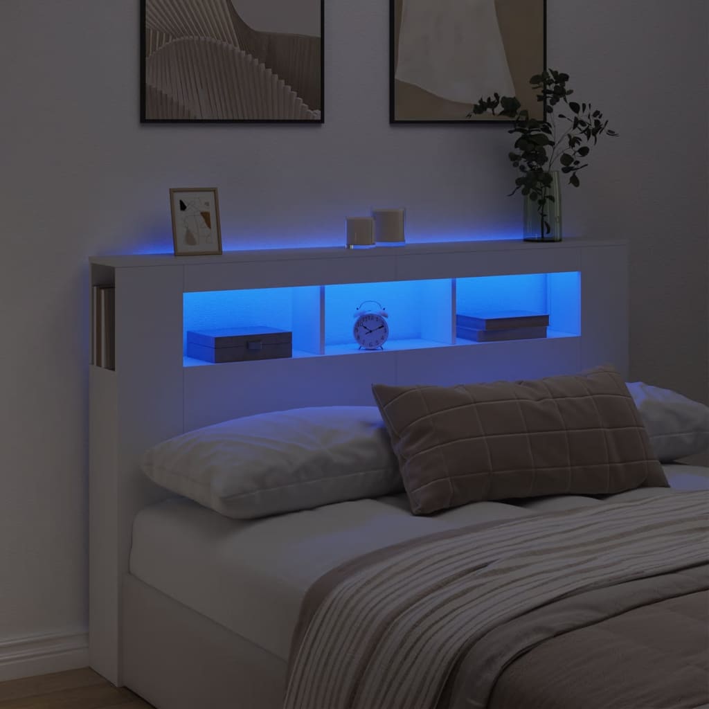 Κεφαλάρι Κρεβατιού με LED Λευκό 160x18,5x103,5 εκ Επεξεργ. Ξύλο - Pakobazaar