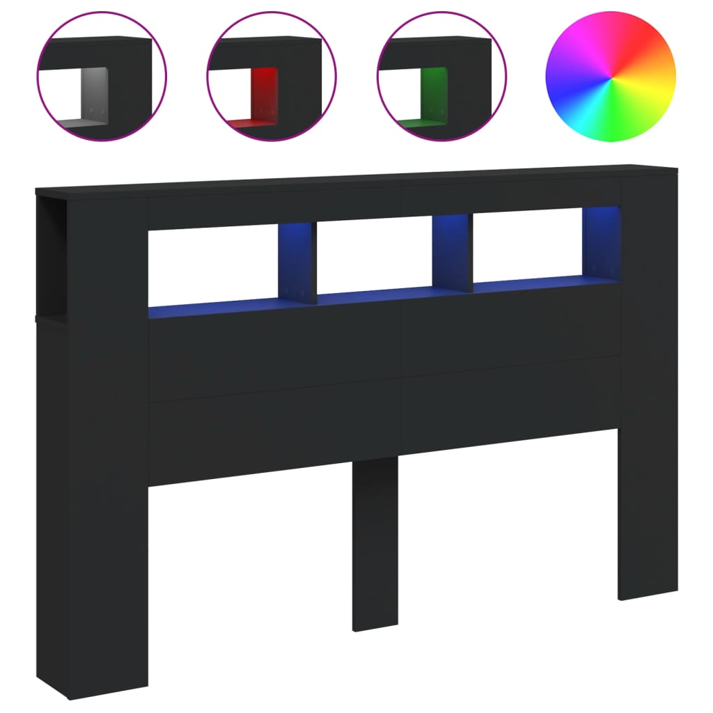 Κεφαλάρι Κρεβατιού με LED Μαύρο 160x18,5x103,5 εκ Επεξεργ. Ξύλο - Pakobazaar