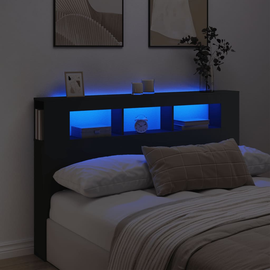 Κεφαλάρι Κρεβατιού με LED Μαύρο 160x18,5x103,5 εκ Επεξεργ. Ξύλο - Pakobazaar