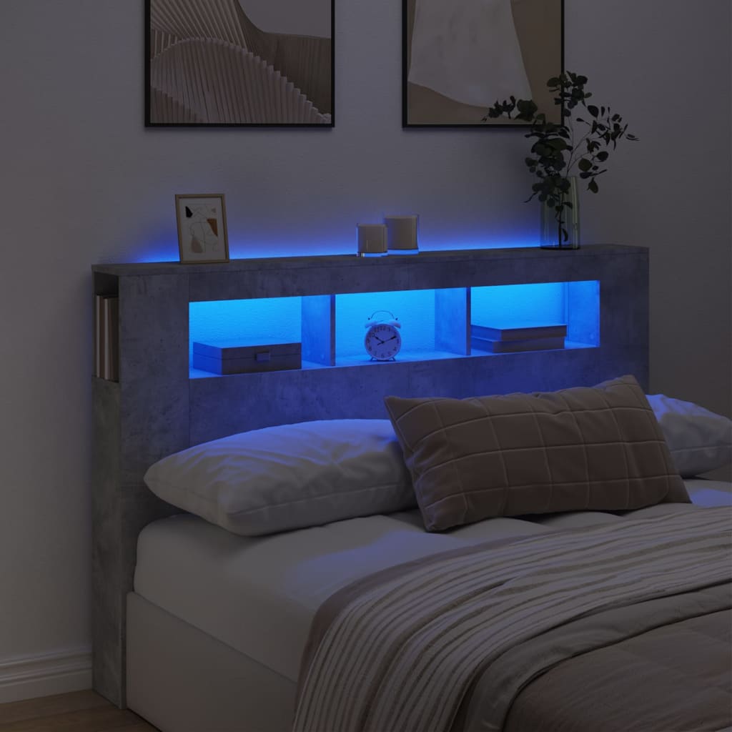 Κεφαλάρι Κρεβατιού με LED Γκρι Σκυροδέματος 160x18,5x103,5 εκ - Pakobazaar