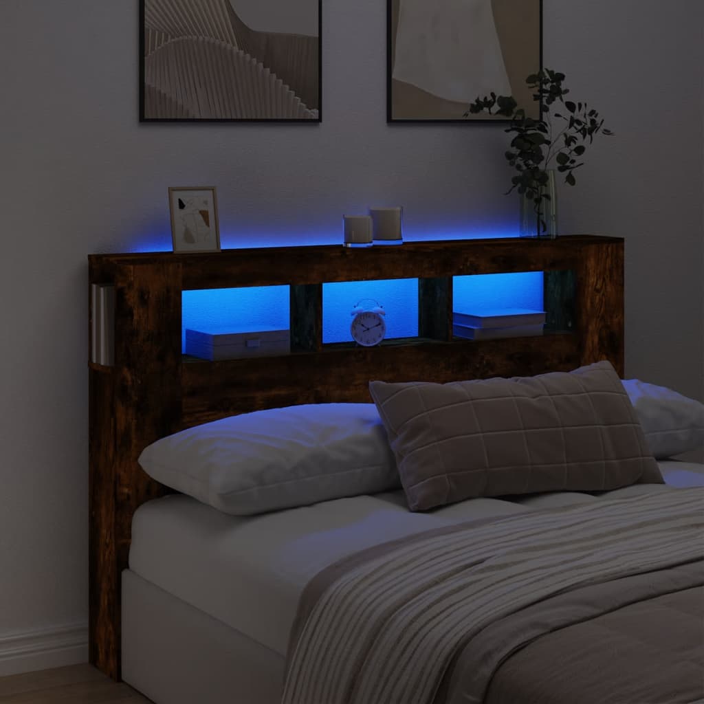 Κεφαλάρι Κρεβατιού με LED Καπνιστή Δρυς 160x18,5x103,5 εκ - Pakobazaar