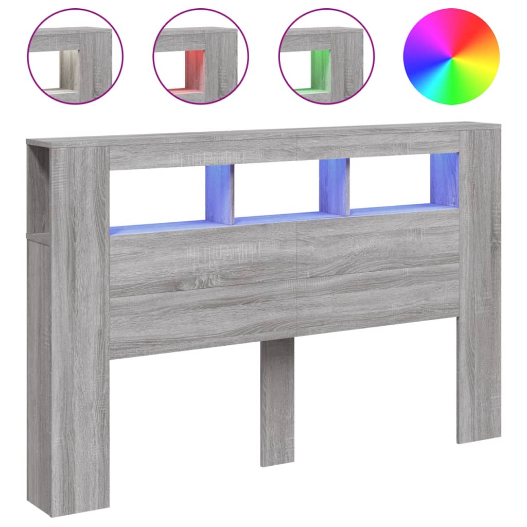 Κεφαλάρι Κρεβατιού με LED Γκρι Sonoma 160x18,5x103,5 εκ - Pakobazaar