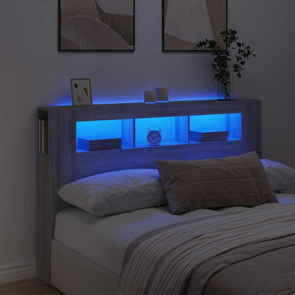 Κεφαλάρι Κρεβατιού με LED Γκρι Sonoma 160x18,5x103,5 εκ - Pakobazaar