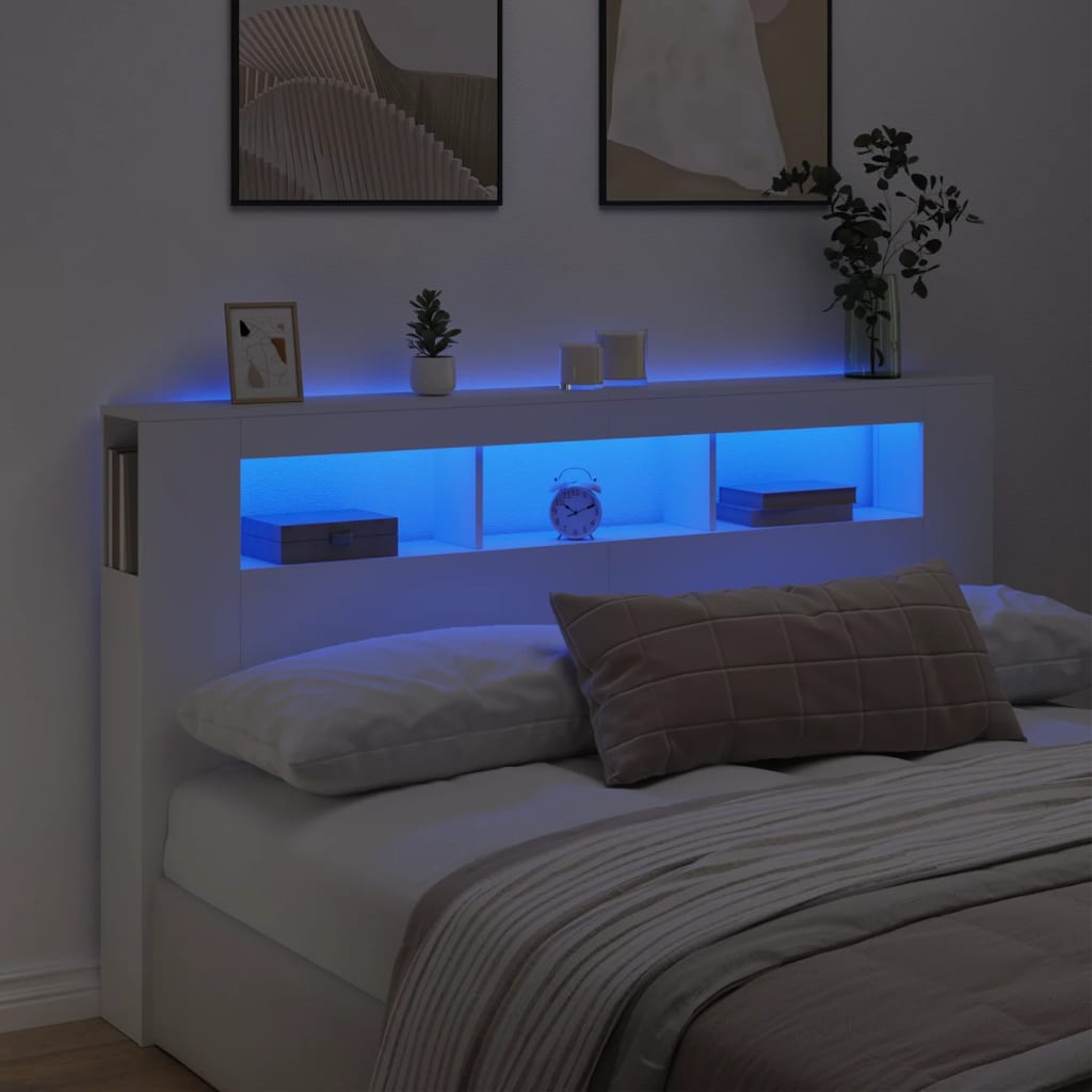 Κεφαλάρι Κρεβατιού με LED Λευκό 180x18,5x103,5 εκ Επεξεργ. Ξύλο - Pakobazaar
