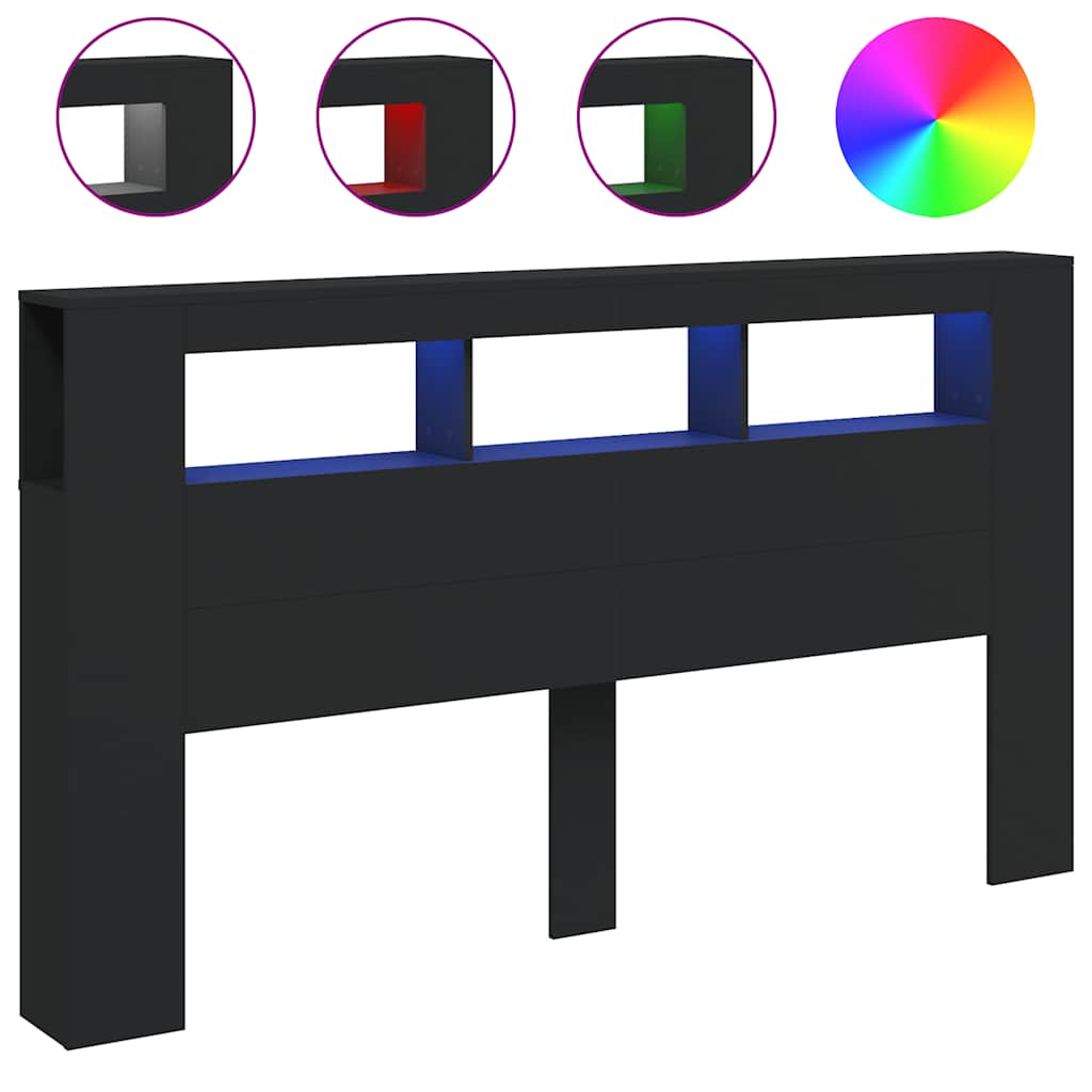 Κεφαλάρι Κρεβατιού με LED Μαύρο 180x18,5x103,5 εκ Επεξεργ. Ξύλο - Pakobazaar