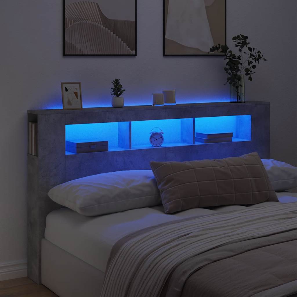 Κεφαλάρι Κρεβατιού με LED Γκρι Σκυροδέματος 180x18,5x103,5 εκ - Pakobazaar