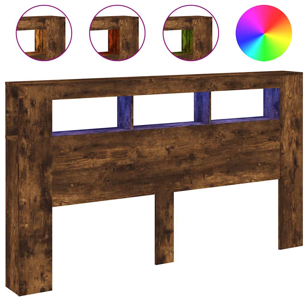 Κεφαλάρι Κρεβατιού με LED Καπνιστή Δρυς 180x18,5x103,5 εκ - Pakobazaar