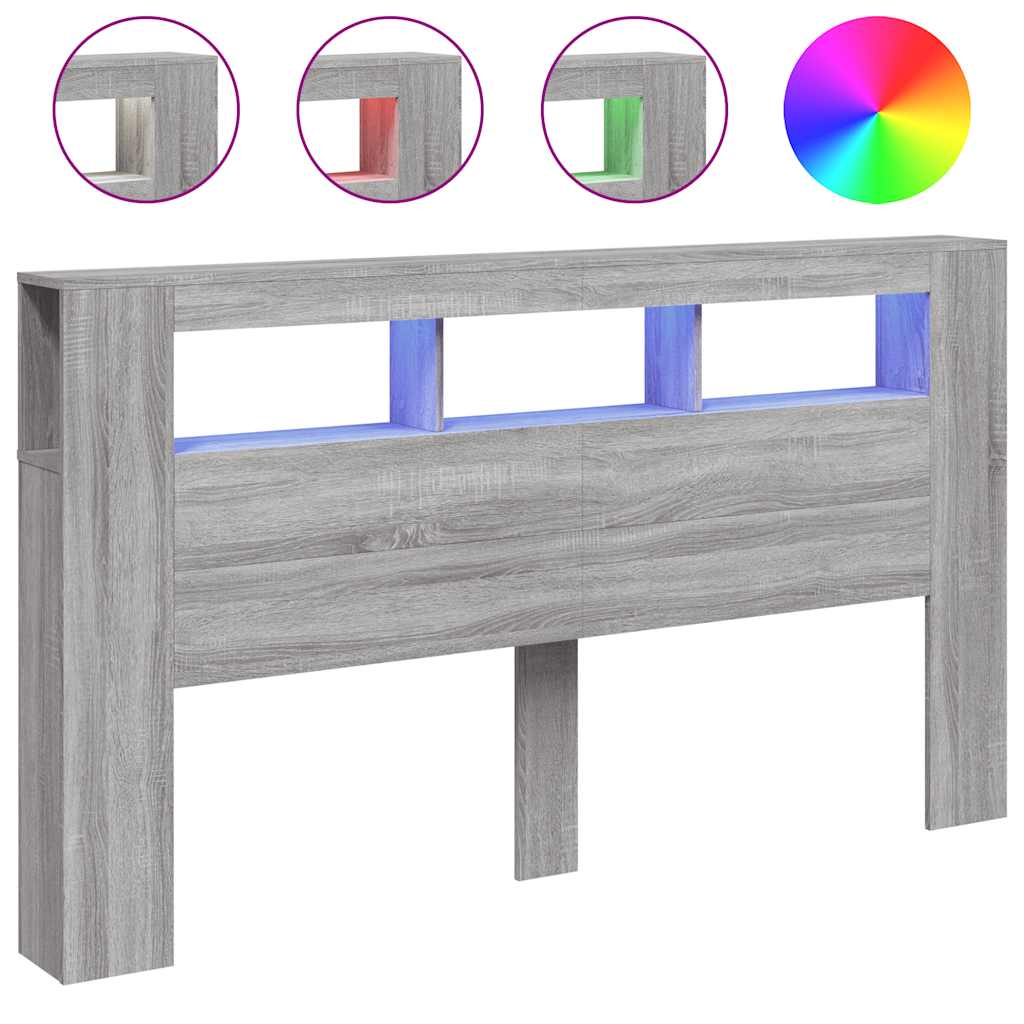 Κεφαλάρι Κρεβατιού με LED Γκρι Sonoma 180x18,5x103,5 εκ - Pakobazaar