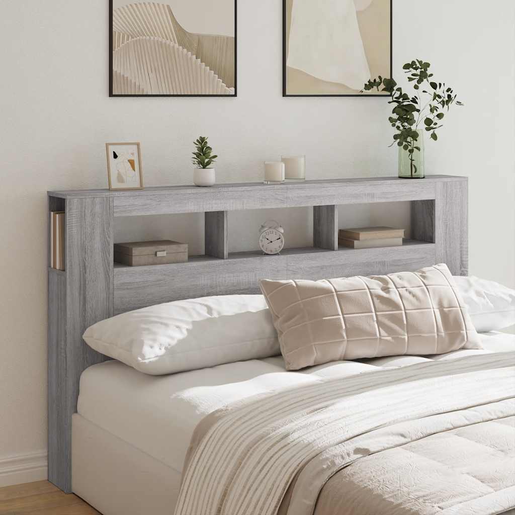 Κεφαλάρι Κρεβατιού με LED Γκρι Sonoma 180x18,5x103,5 εκ - Pakobazaar