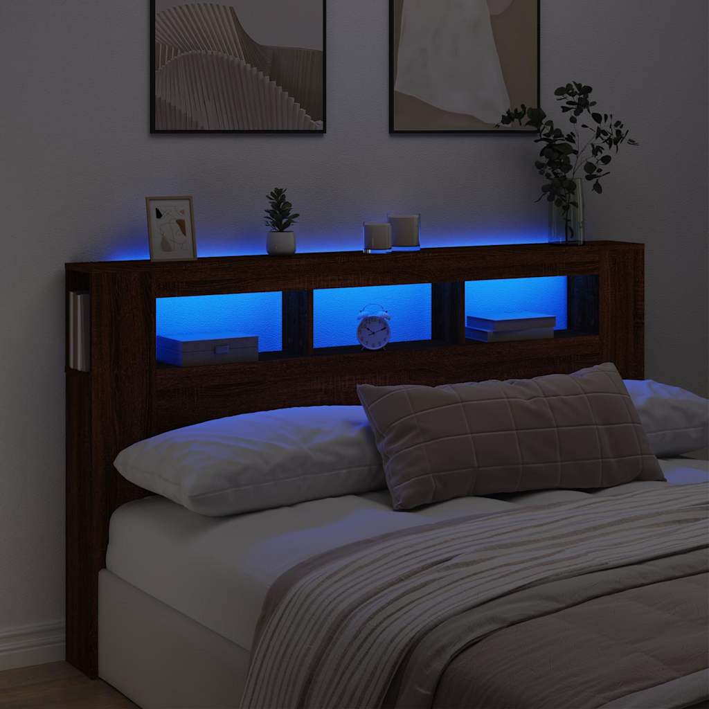 Κεφαλάρι Κρεβατιού με LED Καφέ Δρυς 180x18,5x103,5 εκ - Pakobazaar