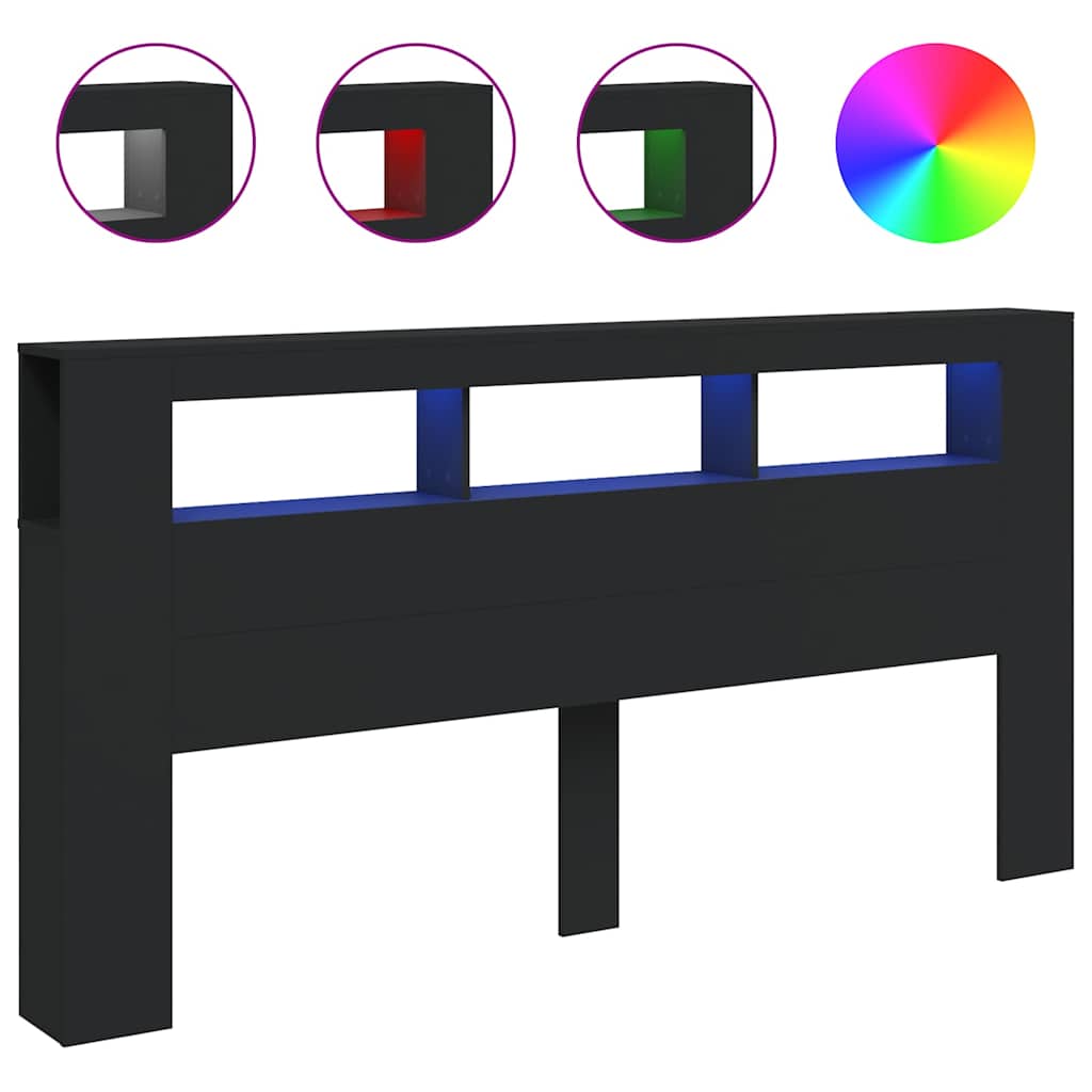 Κεφαλάρι Κρεβατιού με LED Μαύρο 200x18,5x103,5 εκ Επεξεργ. Ξύλο - Pakobazaar