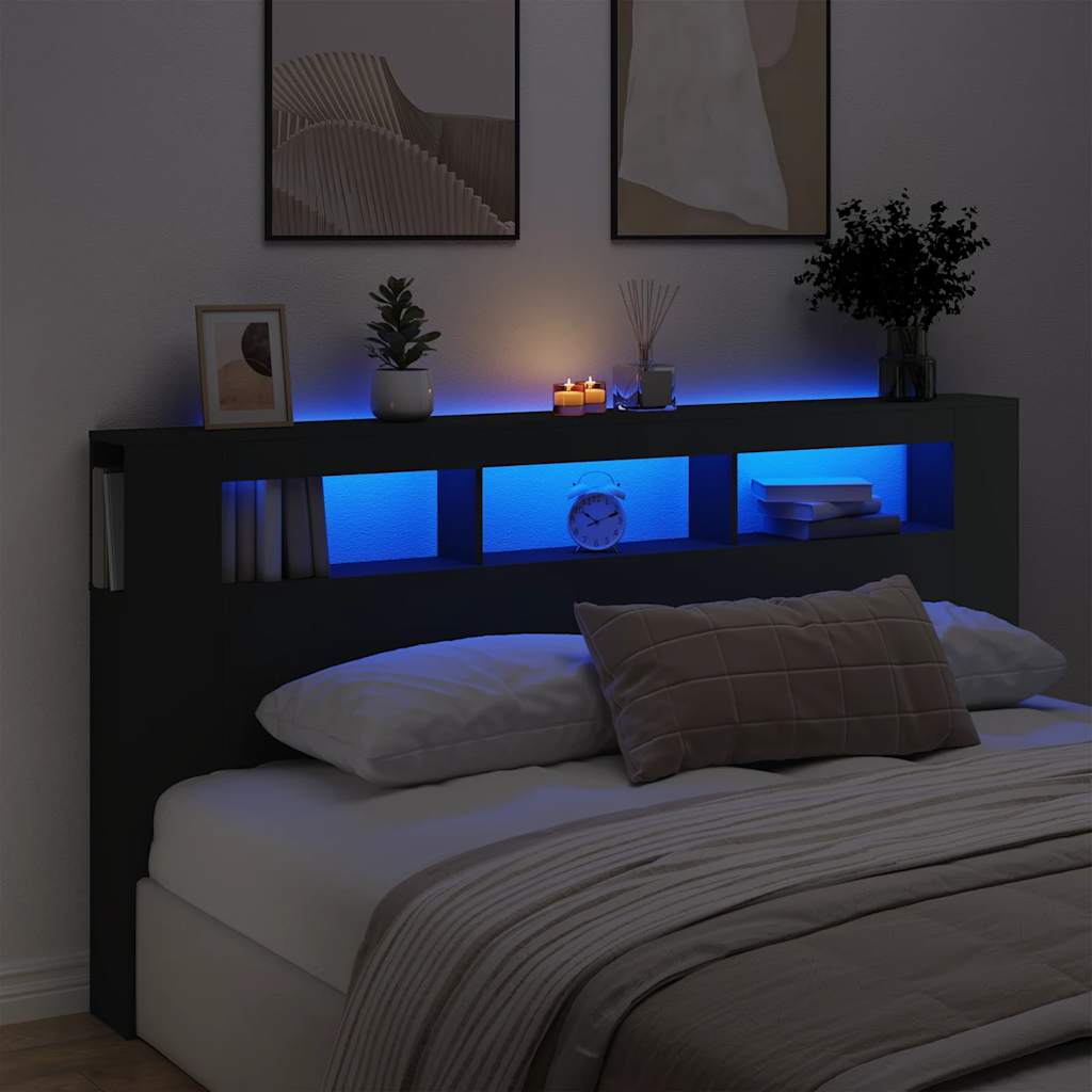 Κεφαλάρι Κρεβατιού με LED Μαύρο 200x18,5x103,5 εκ Επεξεργ. Ξύλο - Pakobazaar