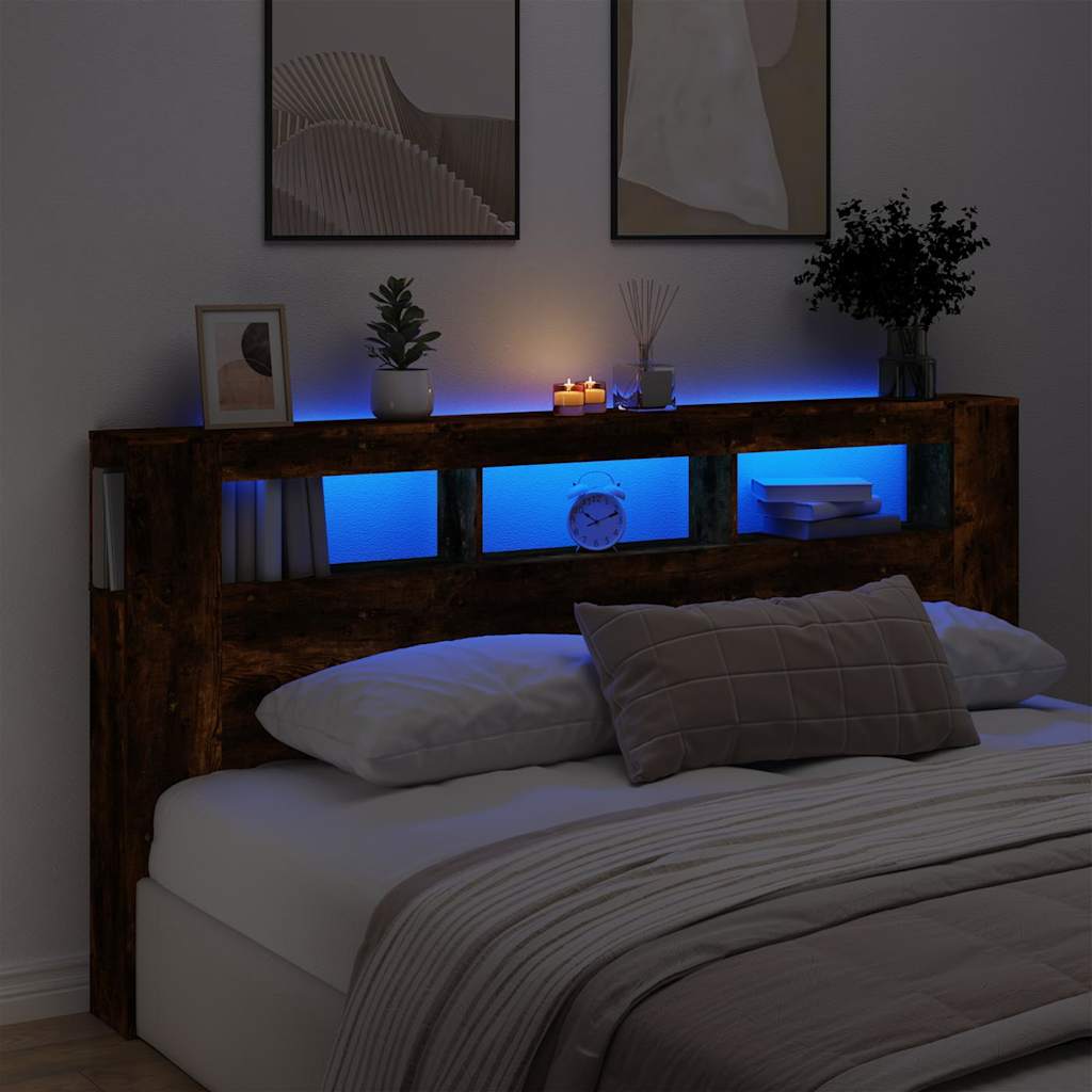 Κεφαλάρι Κρεβατιού με LED Καπνιστή Δρυς 200x18,5x103,5 εκ - Pakobazaar