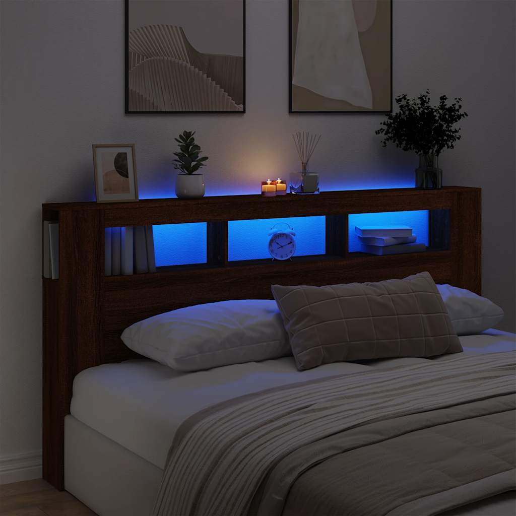 Κεφαλάρι Κρεβατιού με LED Καφέ Δρυς 200x18,5x103,5 εκ