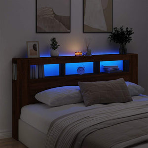 Κεφαλάρι Κρεβατιού με LED Καφέ Δρυς 200x18,5x103,5 εκ