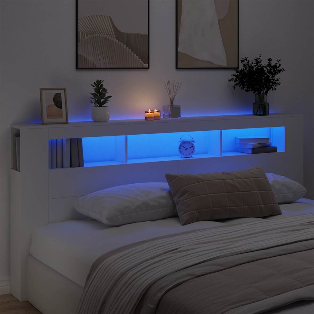 Κεφαλάρι Κρεβατιού με LED Λευκό 220x18,5x103,5 εκ Επεξεργ. Ξύλο - Pakobazaar