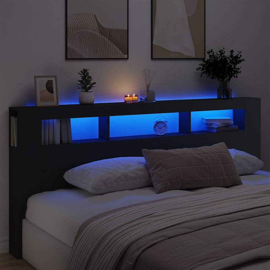 Κεφαλάρι Κρεβατιού με LED Μαύρο 220x18,5x103,5 εκ Επεξεργ. Ξύλο - Pakobazaar