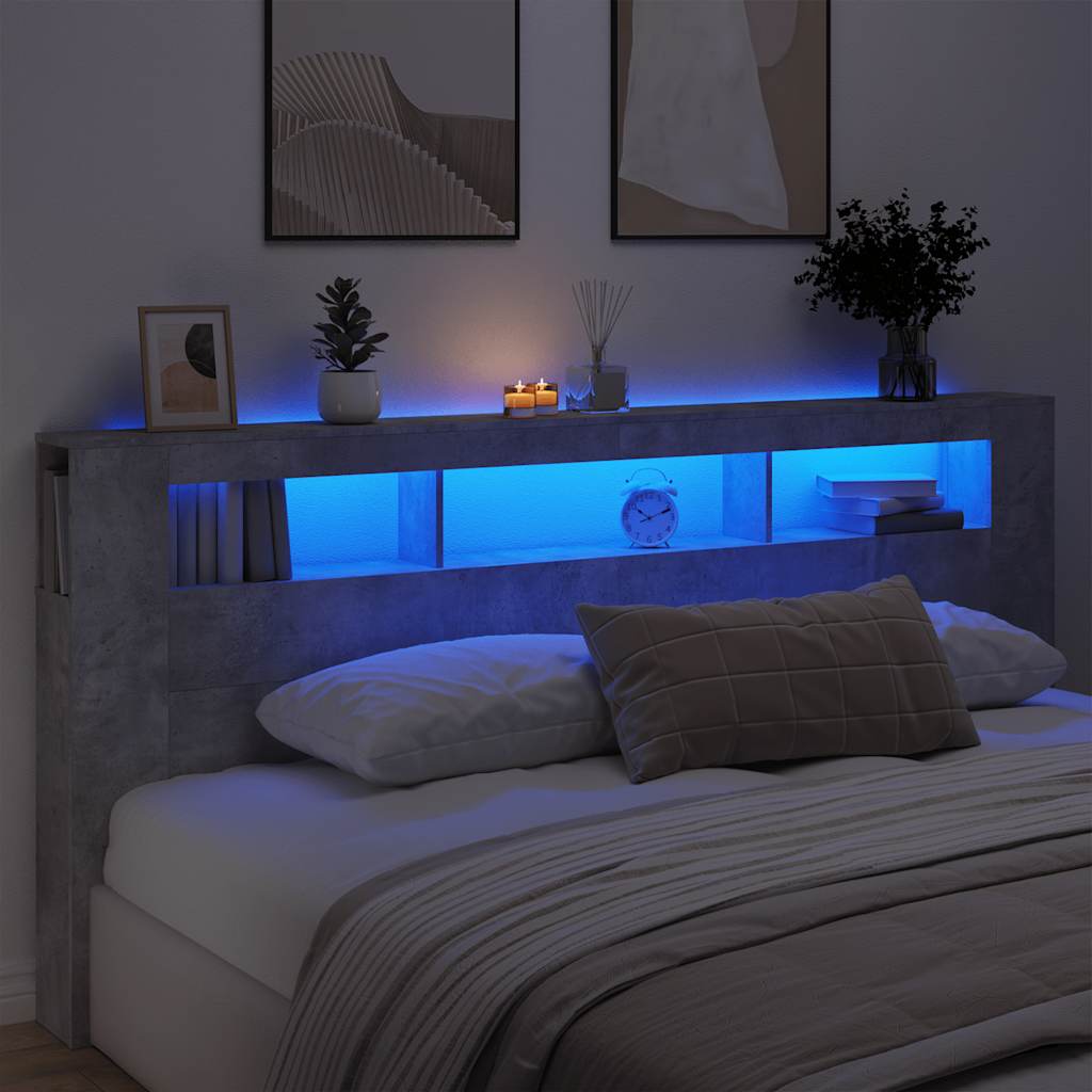 Κεφαλάρι Κρεβατιού με LED Γκρι Σκυροδέματος 220x18,5x103,5 εκ - Pakobazaar