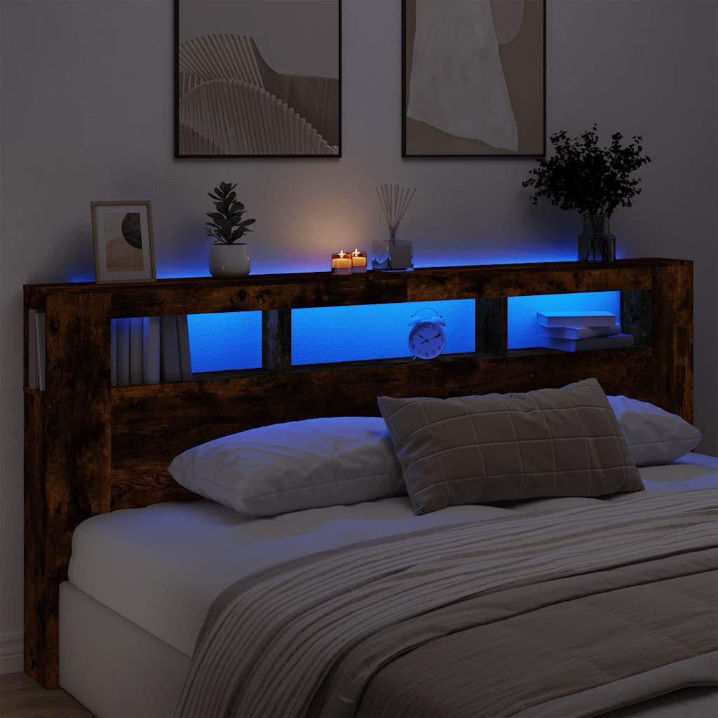 Κεφαλάρι Κρεβατιού με LED Καπνιστή Δρυς 220x18,5x103,5 εκ - Pakobazaar