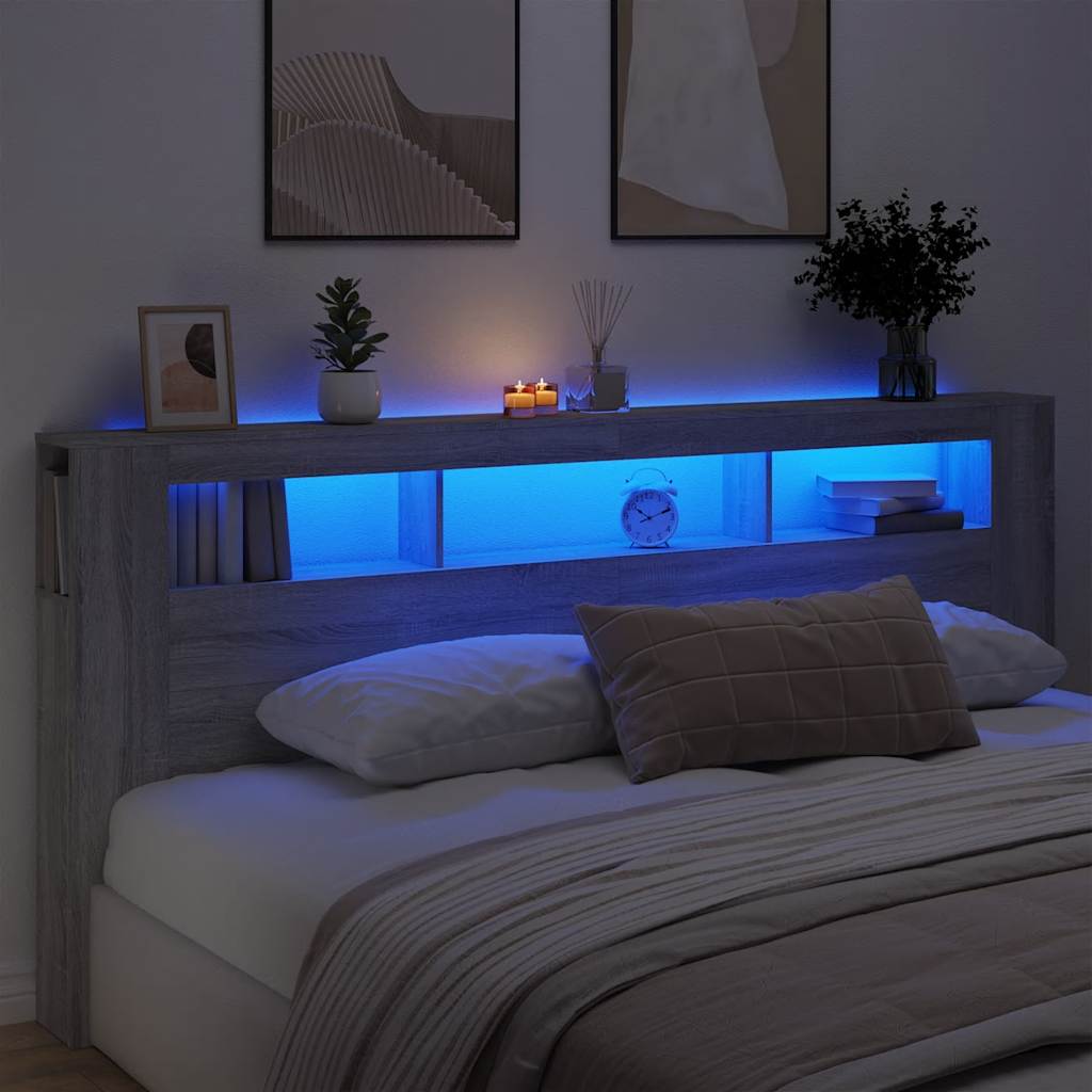 Κεφαλάρι Κρεβατιού με LED Γκρι Sonoma 220x18,5x103,5 εκ - Pakobazaar