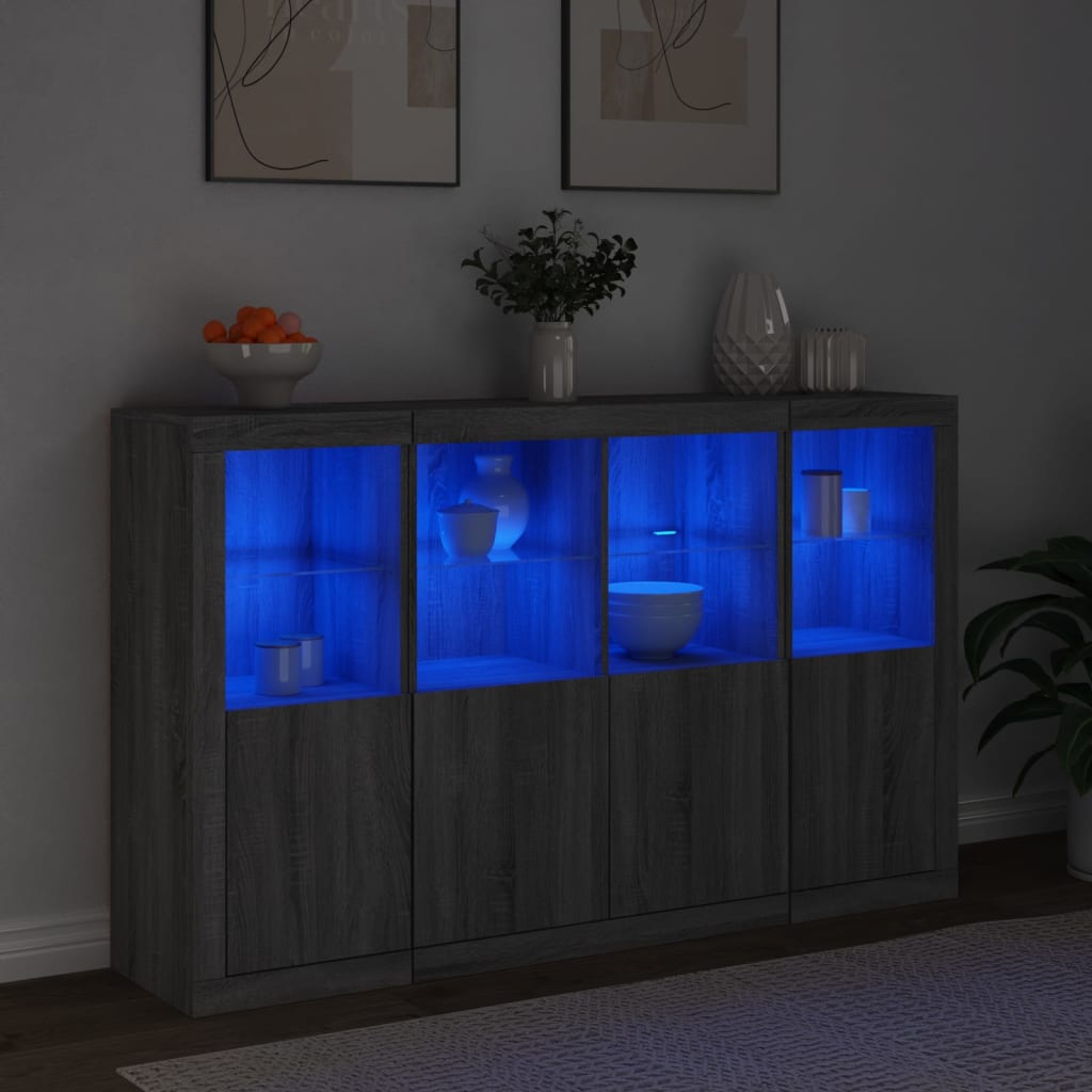 Μπουφέδες με Φώτα LED 3 τεμ. Γκρι Sonoma από Επεξεργασμένο Ξύλο
