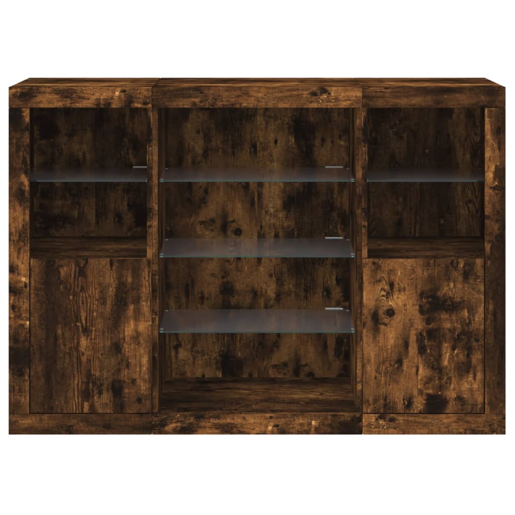 Ντουλάπια με Φώτα LED 3 τεμ. Καπνιστή Δρυς Επεξεργασμένο Ξύλο