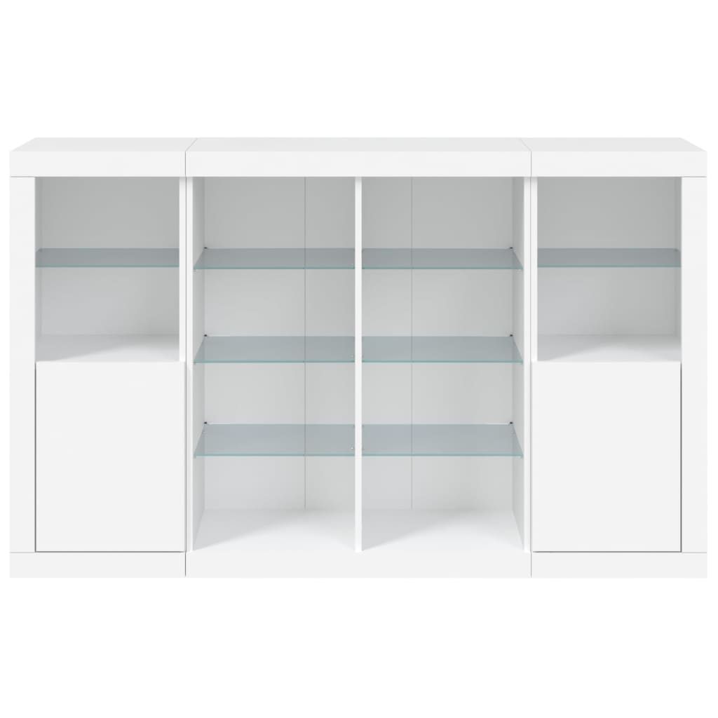 Μπουφέδες με Φώτα LED 3 τεμ. Λευκοί από Επεξεργασμένο Ξύλο