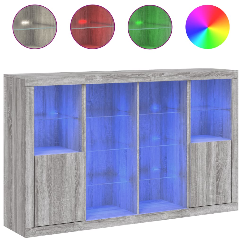 Μπουφέδες με Φώτα LED 3 τεμ. Γκρι Sonoma από Επεξεργασμένο Ξύλο